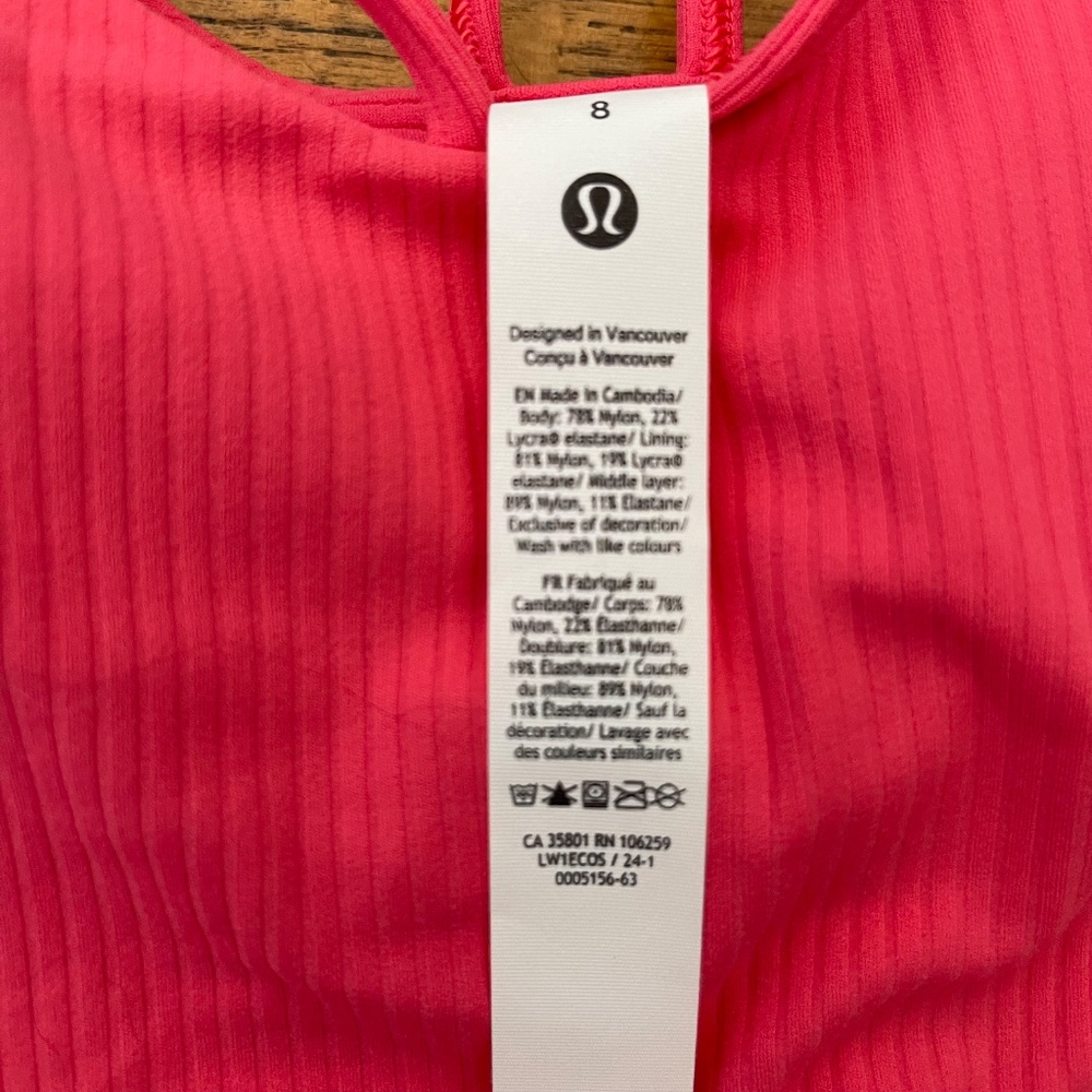 Lululemon Pink Nulu Ribbed Strappy Sports Bra Size 8 Cropped Tank - Picture 6 of 7